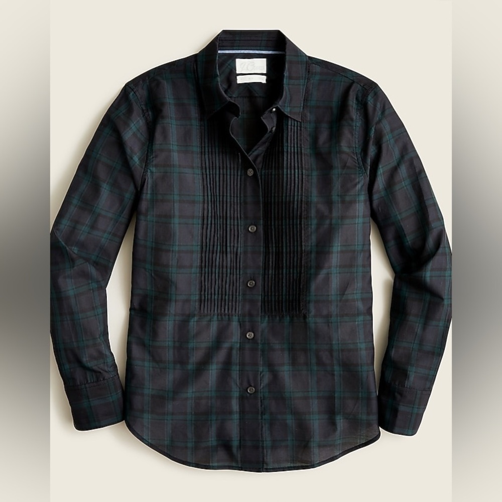 NWT. J. Crew 4 Slim-Fit Silk Cotton Tuxedo Shirt in Blackwatch Tartan.